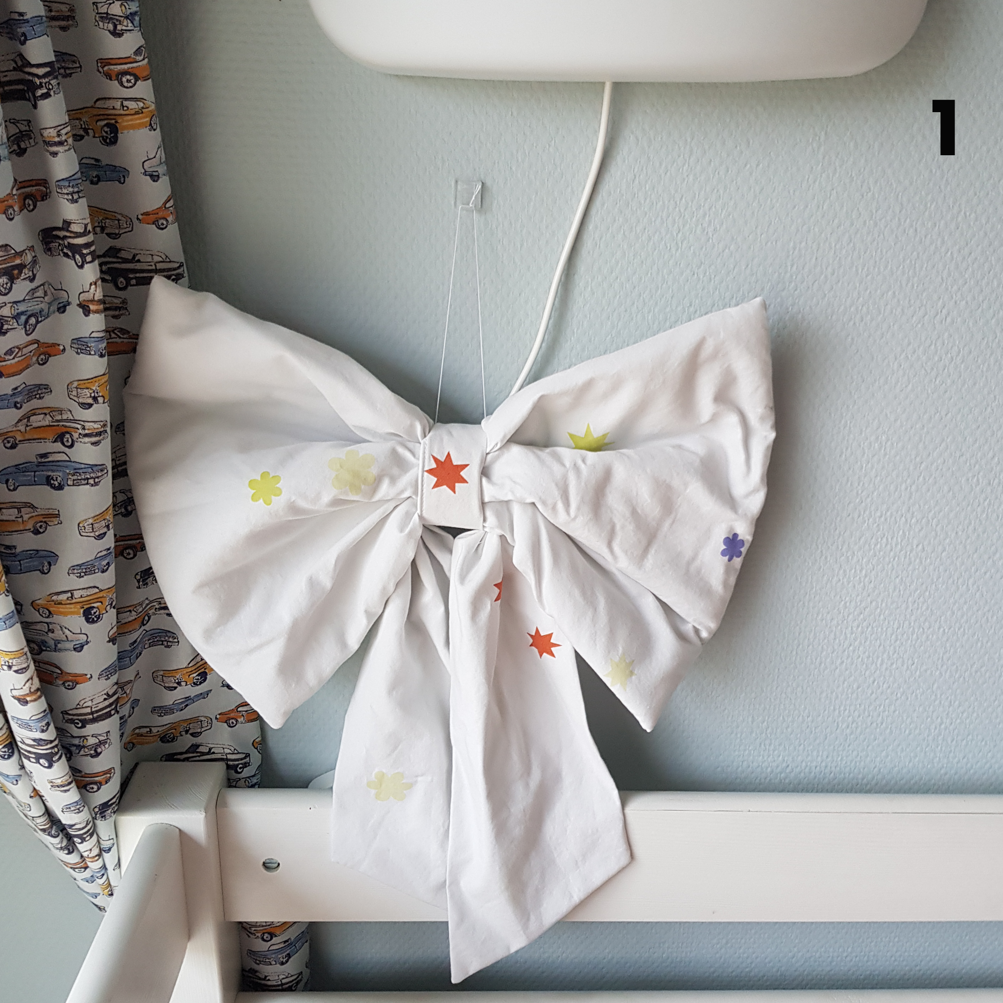 Sløjfe - STOR - Hvid mønstret